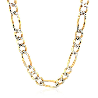 7.0mm 14K Yellow Gold Solid Pave Figaro Chain - 0