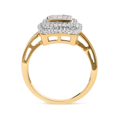 10K Yellow Gold 1/2 cttw Round and Princess Diamond Composite Head and Halo Ring (H-I Color, SI1-SI2 Clarity) - Ring Size 7 - 0