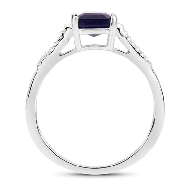 3.07 Carat Glass Filled Sapphire and White Zircon .925 Sterling Silver Ring - 0