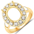 0.42 Carat Genuine White Diamond 14K Yellow Gold Semi Mount Ring - holds 11x9mm Oval Gemstone-1