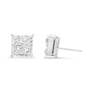 14K White Gold 1 1/2 Cttw Invisible Set Princess-Cut Diamond Contemporary Wavy Quad Stud Earrings (I-J Color, I1-I2 Clarity)-3