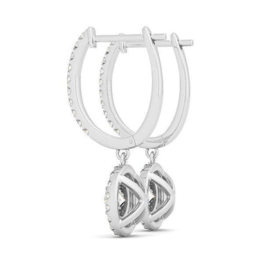 14k White Gold Double Halo Round Diamond Drop Earrings (1 cttw) - 0