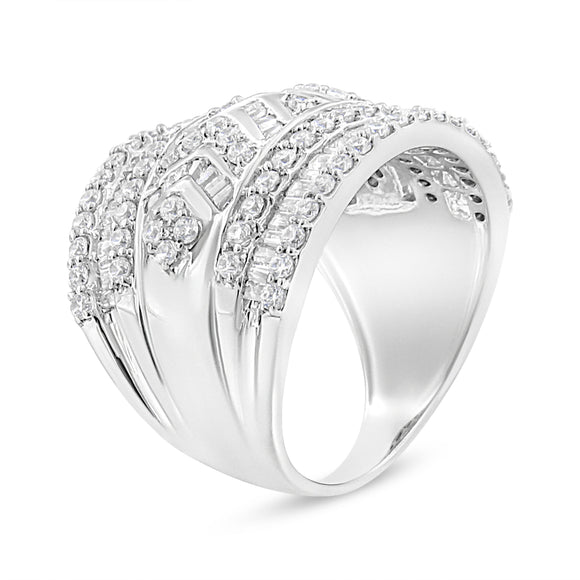 .925 Sterling Silver 2.0 Cttw Diamond Edge Multi-Row Ring Band ( J-K Color, I3 Clarity) - Ring Size 7