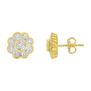 14K Yellow Gold Plated .925 Sterling Silver 1/6 Cttw Miracle-Plate Set Diamond Floral Stud Earrings (I-J Color, I2-I3 Clarity)-2