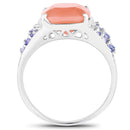 3.97 Carat Genuine Peach Moonstone and Tanzanite .925 Sterling Silver Ring-2