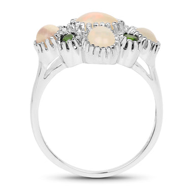 1.90 Carat Genuine Ethiopian Opal and Chrome Diopside .925 Sterling Silver Ring - 0