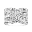 .925 Sterling Silver 2 3/8 Cttw Diamond Multi Row Overlay Band Ring ( J-K Color, I3 Clarity) - Ring Size 7-1