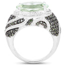 5.98 Carat Genuine Green Amethyst & Green Diamond .925 Sterling Silver Ring-2