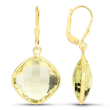 21.40 Carat Genuine Lemon Quartz .925 Sterling Silver Earrings - 0