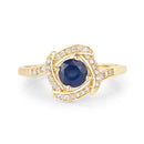 0.73 Carat Genuine Blue Sapphire and White Diamond 14K Yellow Gold Ring-3
