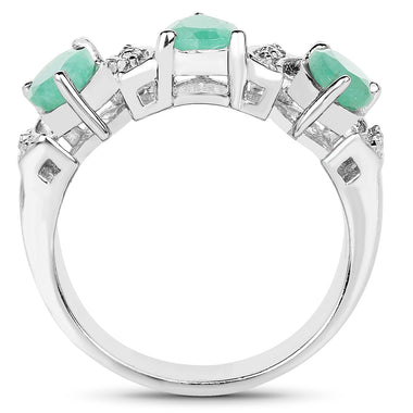 1.87 Carat Genuine Emerald and White Topaz .925 Sterling Silver Ring - 0