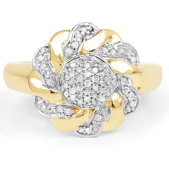 14K Yellow Gold Plated 0.28 Carat Genuine White Diamond .925 Sterling Silver Ring