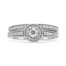 .925 Sterling Silver 1/2 Ctw Diamond Halo and Milgrain Engagement Ring Bridal Set (I-J Color, I3 Clarity) - Ring Size 7-4