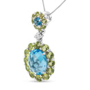 18k White Gold 0.05 Cttw Round Diamond and Blue Topaz and Green Peridot Gemstone Halo Drop 18" Pendant Necklace (F-G Color, VS1-VS2 Clarity)-2