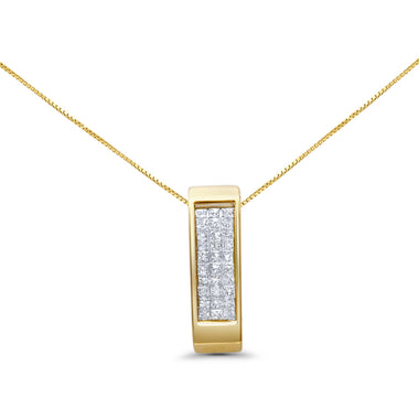 14K Yellow Gold 1/2 Cttw Invisible Set Princess Cut Diamond Vertical Bar Block Pendant 18" Necklace (H-I Color, SI2-I1 Clarity) - 0