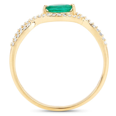 0.32 Carat Genuine Zambian Emerald and White Diamond 14K Yellow Gold Ring - 0