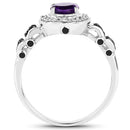 1.02 Carat Genuine Amethyst, Black Diamond & White Diamond .925 Sterling Silver Ring-2