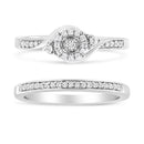 .925 Sterling Silver 1/4 Cttw Diamond Halo and Swirl Engagement Ring and Wedding Band Set (I-J Color, I3 Clarity)- Ring Size 7-2