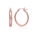 14k Rose Gold Hammered Oval Hoop Earrings-1