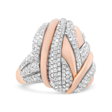 18K Rose and White Gold 1 7/8 Cttw Diamond and Gold Textured Dome Cocktail Ring (F-G Color, VS1-VS2 Clarity) - Size 6.5 - 0