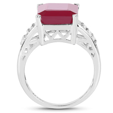 7.26 Carat Glass Filled Ruby and White Topaz .925 Sterling Silver Ring - 0