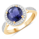 1.79 Carat Genuine Iolite and White Diamond 14K Yellow Gold Ring-1