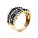 14K Yellow Gold Plated .925 Sterling Silver 1 3/4 Cttw Treated Black and White Alternating Diamond Multi Row Band Ring (Black / I-J Color, I2-I3 Clarity) - Size 7-3