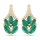 0.91 Carat Genuine Zambian Emerald and White Diamond 14K Yellow Gold Earrings-1