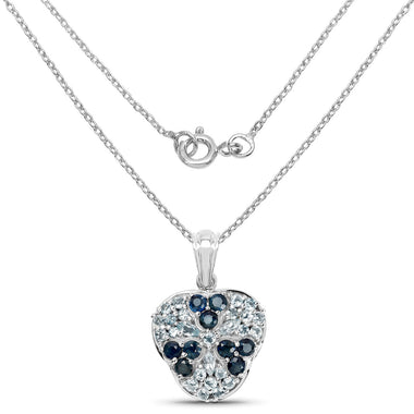 2.73 Carat Genuine Blue Sapphire and Aquamarine .925 Sterling Silver Pendant - 0