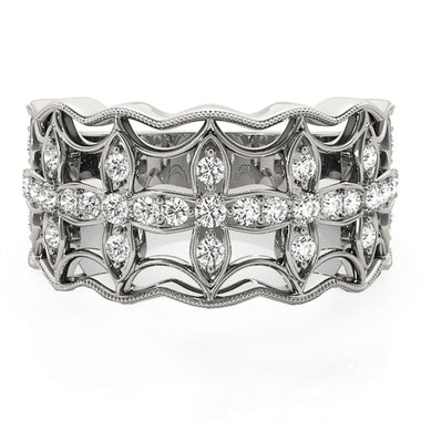 Diamond Studded Four Leaf Clover Motif Ring in 14k White Gold (1/4 cttw) - 0