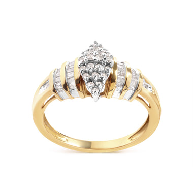 10K Yellow Gold 1/2 Cttw Diamond Pear Shaped Head and Multi Row Channel Set  Shank Ring (H-I Color, SI2-I1 Clarity) - Ring Size 7 - 0