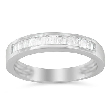 .925 Sterling Silver 1/3 Cttw Baguette Cut Diamond Channel Set Stackable Wedding Ring (H-I Color, I1-I2 Clarity) - Size 6-3/4 - 0