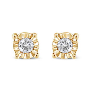 10K Yellow Gold Plated .925 Sterling Silver 1/10 Cttw Round Brilliant-Cut Diamond Miracle-Set Stud Earrings (J-K Color, I3 Clarity) - 0