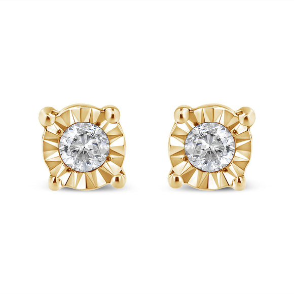 10K Yellow Gold Plated .925 Sterling Silver 1/10 Cttw Round Brilliant-Cut Diamond Miracle-Set Stud Earrings (J-K Color, I3 Clarity)