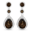 7.34 Carat Genuine Smoky Quartz and White Topaz .925 Sterling Silver Earrings-1