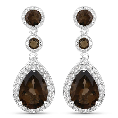7.34 Carat Genuine Smoky Quartz and White Topaz .925 Sterling Silver Earrings