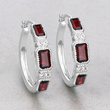 2.78 Carat Genuine Garnet and White Topaz .925 Sterling Silver Earrings - 0