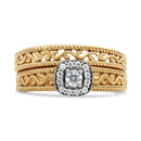 14K Yellow Gold Plated .925 Sterling Silver 1/5 Cttw Diamond Halo and Milgrain Finish Engagement Ring Bridal Set (I-J Color I3 Clarity) - Size 7-5
