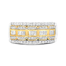 10K White and Yellow Gold 1.00 Cttw Baguette and Round cut Diamond Art Deco Multi-Row Ring Band (I-J Color, I1-I2 Clarity) - Ring Size 7-2