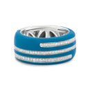 .925 Sterling Silver Turquoise Enamel 5/8 Cttw Round Diamond Wide Band Statement Ring (F-G Color, VS1-VS2 Clarity) - Size 7-1