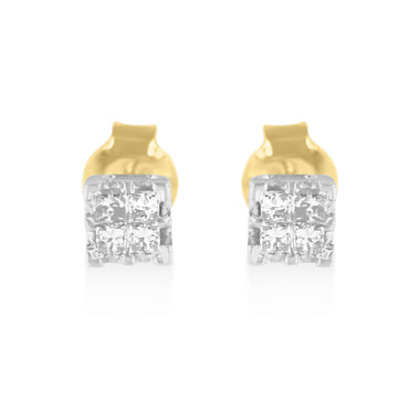 10k Yellow Gold Princess Diamond Quad Stud Earrings (1/4 cttw, J-K Color, I2-I3 Clarity)
