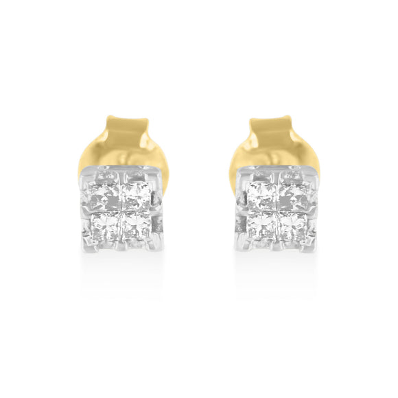 10k Yellow Gold Princess Diamond Quad Stud Earrings (1/4 cttw, J-K Color, I2-I3 Clarity)