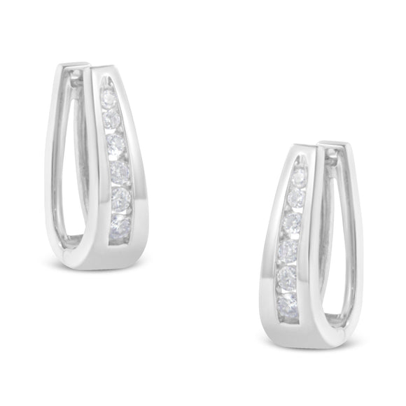 14k White Gold 1/4 Cttw Channel-Set Brilliant Round-Cut Diamond Hoop Earrings (I-J Color, I2-I3 Clarity)