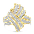 10K Yellow Gold Plated .925 Sterling Silver 1.0 Cttw Round & Baguette Diamond Knot Channel Statement Ring (I-J Color, I2-I3 Clarity) - Size 6-3