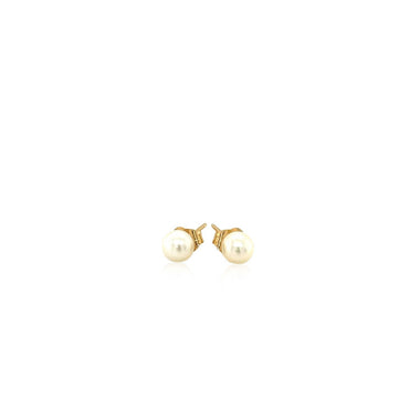 14k Yellow Gold Freshwater Cultured White Pearl Stud Earrings (4.0 mm) - 0