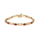 10K Yellow Gold Oval Ruby and 1/10 Cttw Diamond Bar Prong Set Bracelet (H-I Color, SI1-SI2 Clarity)  - Size 7"-1