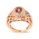 14K Rose Gold Oval Cut Light Pink Morganite and 3/8 Cttw Diamonds Halo and Basket Weave Cocktail Ring (G-H Color, SI1-SI2 Clarity) - Size 7-1