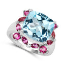 8.19 Carat Genuine Blue Topaz & Rhodolite .925 Sterling Silver Ring-2