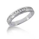 14k White Gold Vintage Style Engraved Diamond Channel Set Wedding Ring Band-1