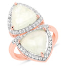 18K Rose Gold Plated 7.58 Carat Genuine Prehnite and White Topaz .925 Sterling Silver Ring-1